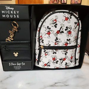 Mickey Mouse Mini Backpack Purse w/ Card Holder & Key Chain Gift Set